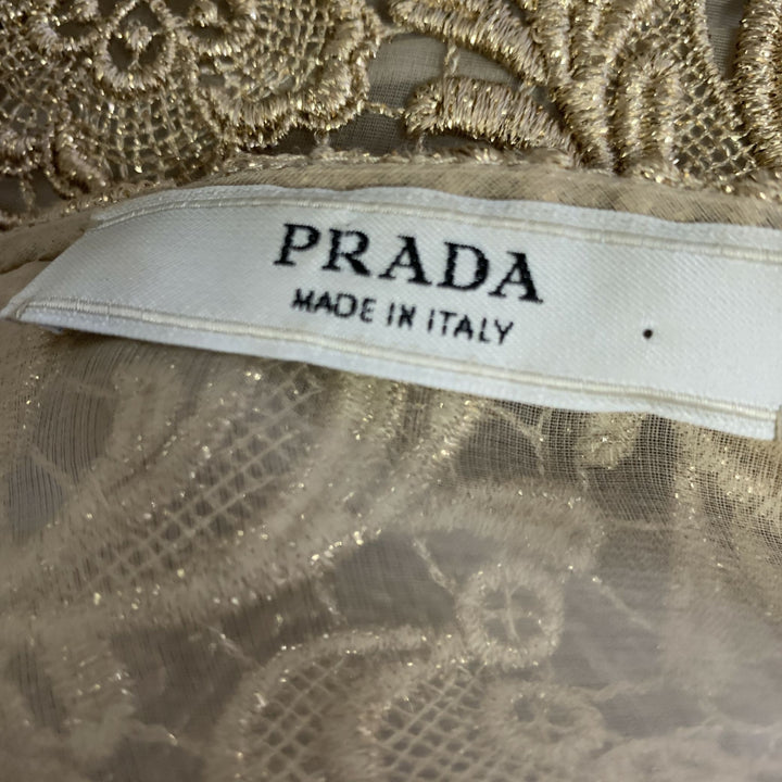 PRADA Size 8 Gold Lace Floral Skirt Suit