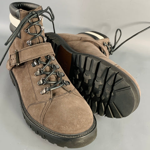 BALLY Size 10.5 Champions Brown Black White Quilted Suede Belted Boots