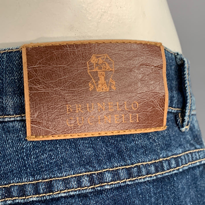 BRUNELLO CUCINELLI Size 35 Indigo Contrast Stitch Denim Straight Jeans