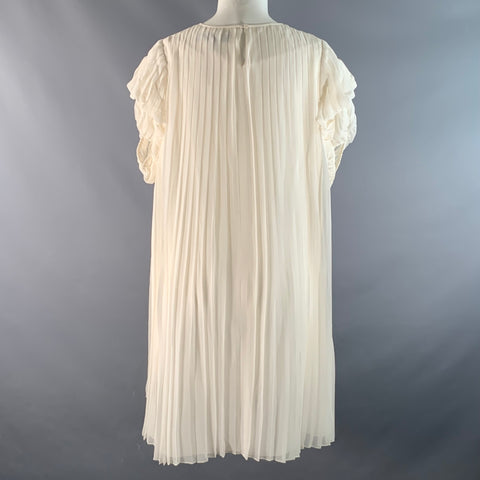 MORGANE LE FAY Size M Off White Ivory Silk Pleated Tent Knee-Length Dress
