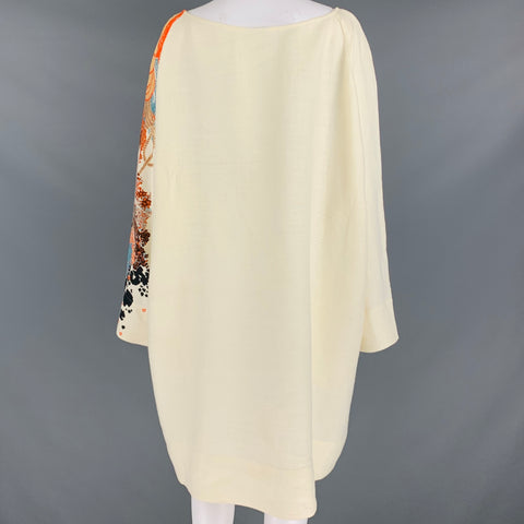 DRIES VAN NOTEN Size S Cream Multi Color Linen Abstract Floral Oversized Dress