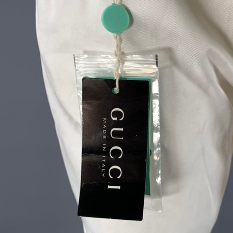 GUCCI Size 6 White Gold Cotton Flared Belted Pants