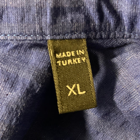 ERMENEGILDO ZEGNA Size XL Blue Seersucker Linen Blend Long Sleeve Shirt
