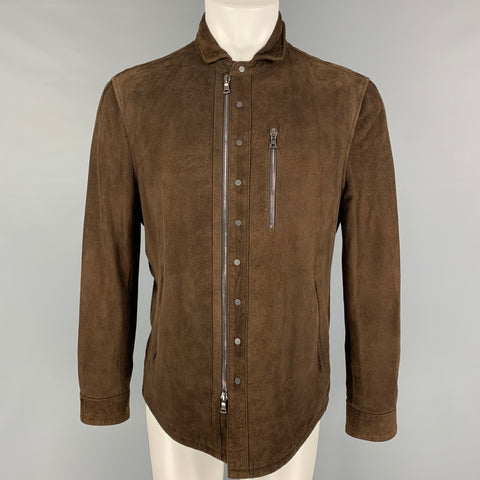 JOHN VARVATOS Size 40 Brown Suede Zip Snaps Jacket