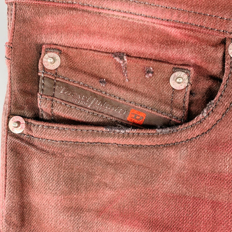 DIESEL Size 27 Tepphar Red Cotton Blend Carrot Tapered Slim Distressed Jeans