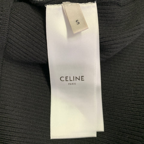 CELINE Size S Black White Cotton Blend Logo Athletic Casual Top