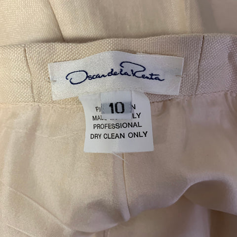 Pantalon en lin crème OSCAR DE LA RENTA, taille 10
