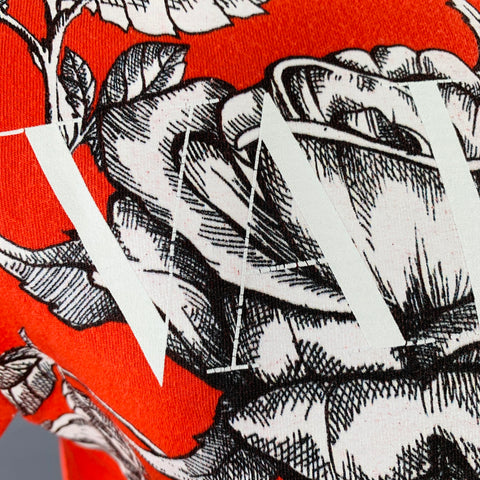 VALENTINO Size L Red Black White Symmetrical Roses Graphic Cotton Crew Neck T-shirt