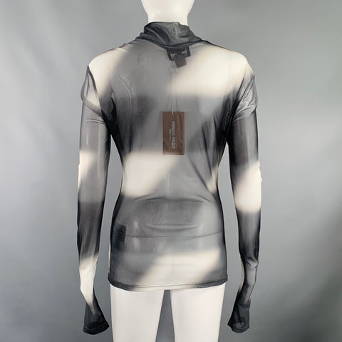 PRIVATE POLICY Size M Giant Check Mesh Black White Polyester Blend Ombre Casual Top