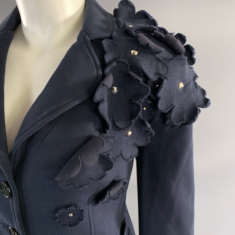 LOVE MOSCHINO Size 8 Navy Cotton Floral Notch Lapel Jacket Blazer