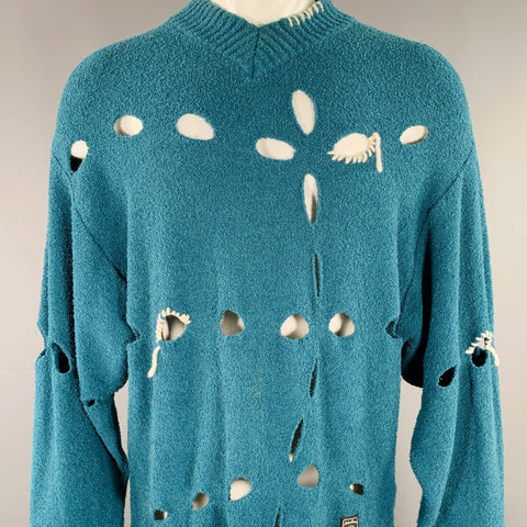 ADER ERROR SS23 Size S Blue White Cut Outs Cotton Blend Terry Oversized Pullover