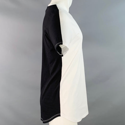 HELMUT LANG Size M White Black Two Toned Cotton Dolman Sleeves Crew Neck T-shirt