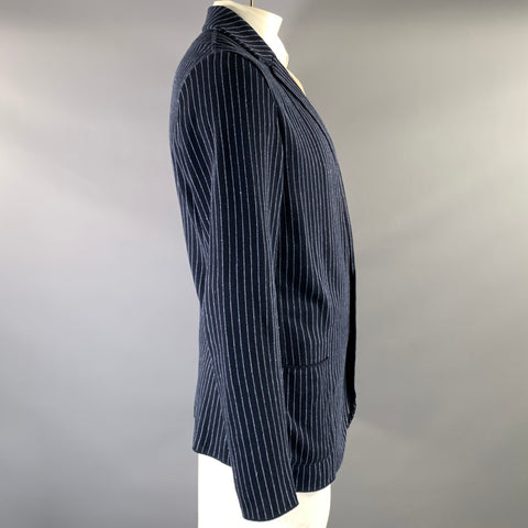 PATRICK ASSARAF Size XL Navy White Pinstripe Linen Cotton Jacket