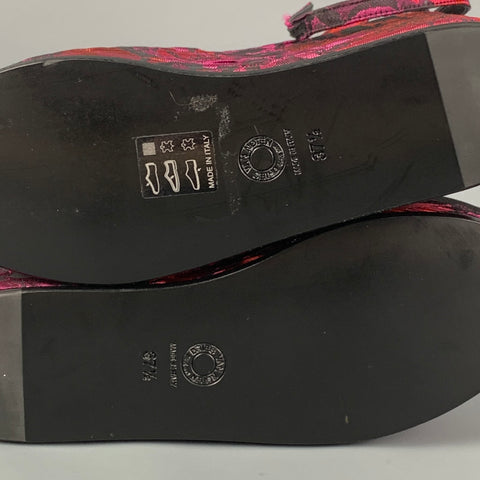 DRIES VAN NOTEN Taille 7.5 Escarpins compensés à plateforme en jacquard floral noir rouge
