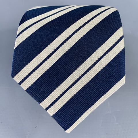 O'CONNELL'S Navy Cream Diagonal Stripe Silk Tie