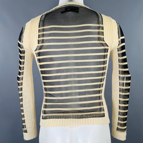 JEAN PAUL GAULTIER Size S Black Cream Stripe Polyamide Alpaca Mesh Pullover