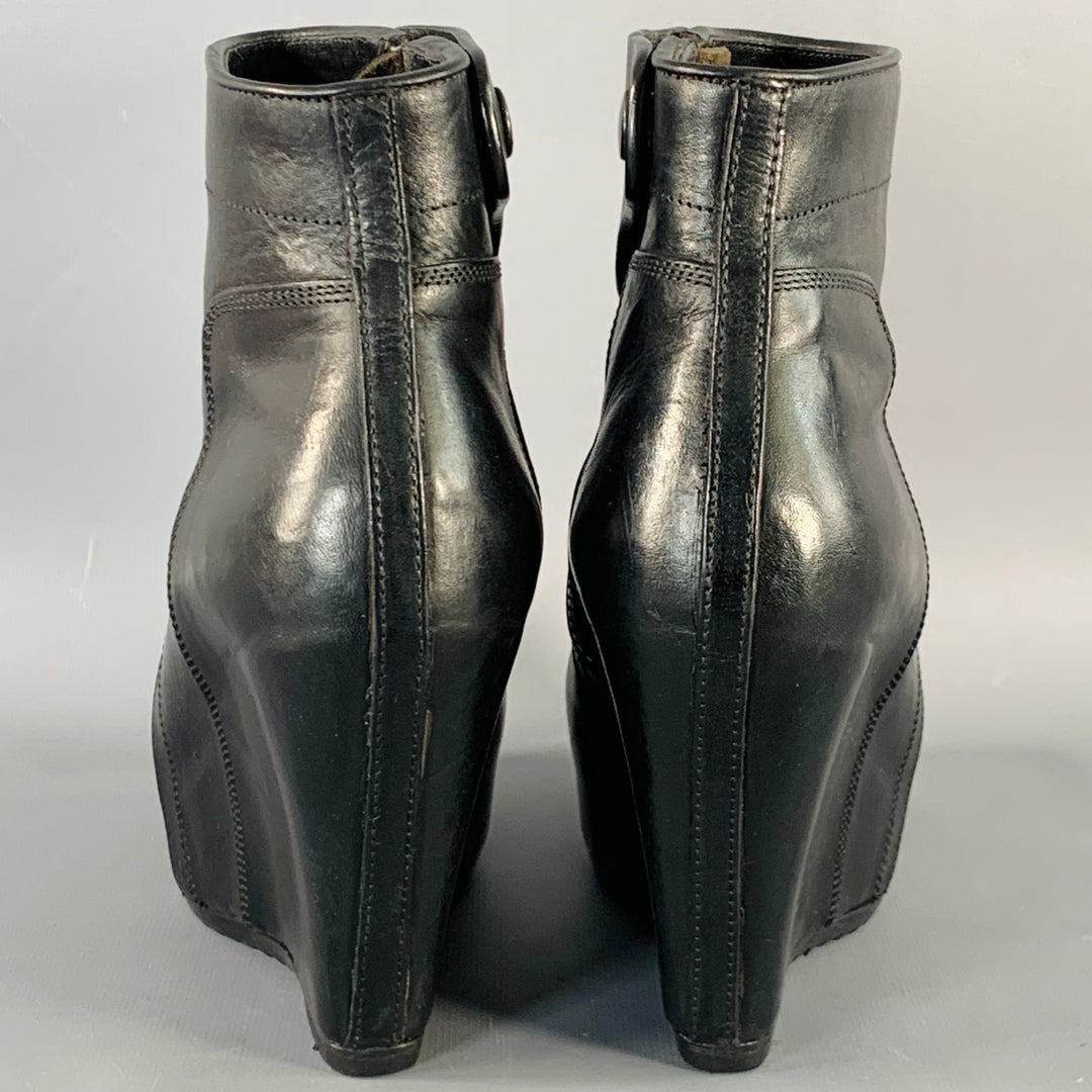 RICK OWENS Size 7.5 Black Leather Hidden Heel Side Zipper Wedge Pumps