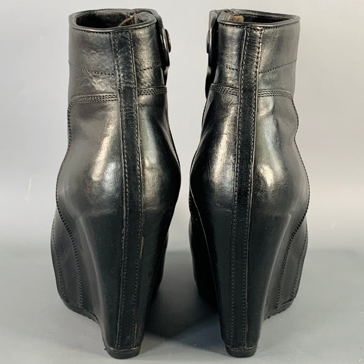 RICK OWENS Size 7.5 Black Leather Hidden Heel Side Zipper Wedge Pumps