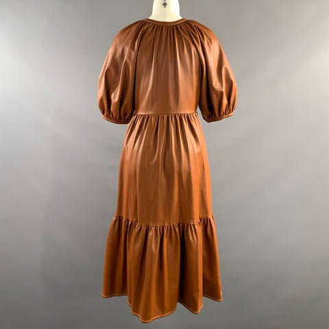 STAUD Size XS Brown Faux Leather A Line Long Dress