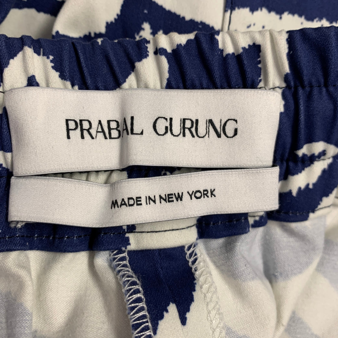 PRABAL GURUNG Size M Blue White Lines Graphic Bermuda Shorts