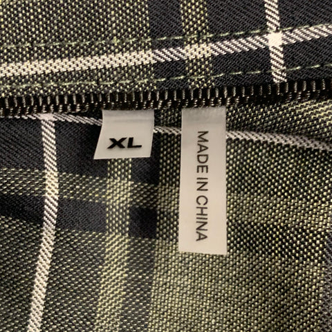 BUGATCHI Size XL Green Black Plaid Cotton Blend Long Sleeve Shirt