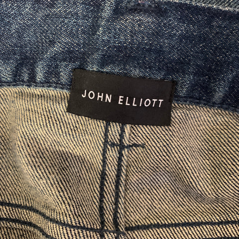 JOHN ELLIOTT Size 34 Blue Distressed Denim Button Fly Jeans