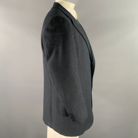 ERMENEGILDO ZEGNA Size 46 Navy Black Woven Wool Cashmere Sport Coat