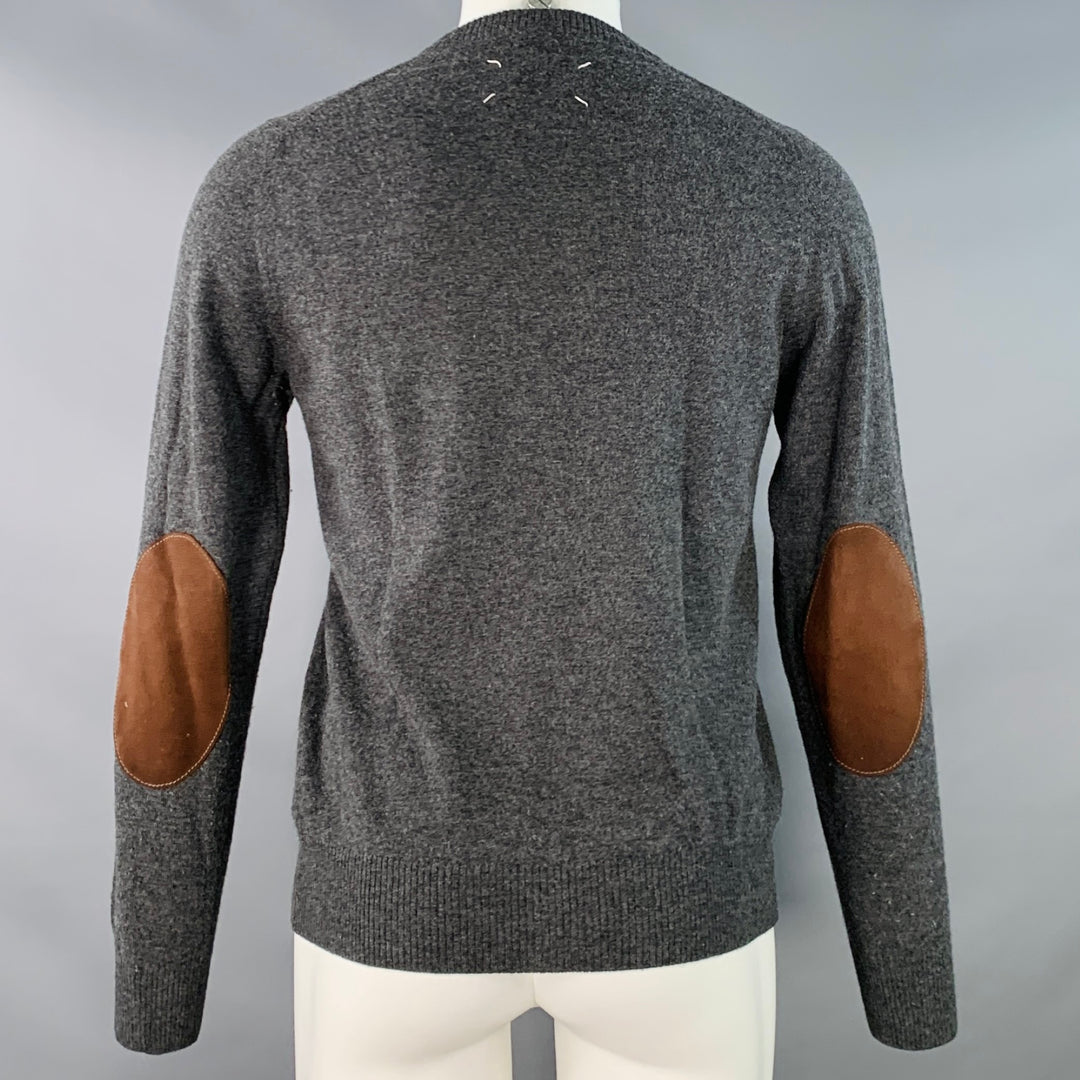 MAISON MARGIELA Size M Grey Brown Wool Suede Elbow Patches Sweater