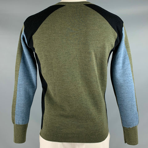 MARNI Size L Green Black Color Block Crew Neck Pullover