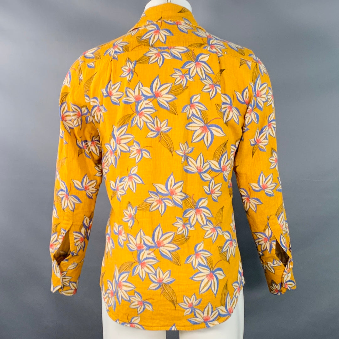 SEAPLANE Size XXS Yellow Red White Floral Cotton Spread Collar Long Sleeve Shirt