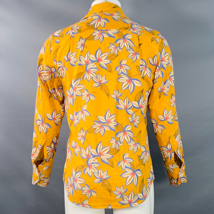 SEAPLANE Size XXS Yellow Red White Floral Cotton Spread Collar Long Sleeve Shirt