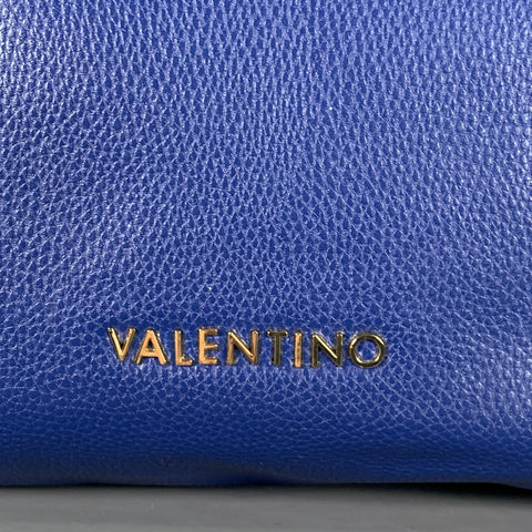 MARIO VALENTINO Blue White Reversible Chevron Pebble Grain Leather Tote Handbag