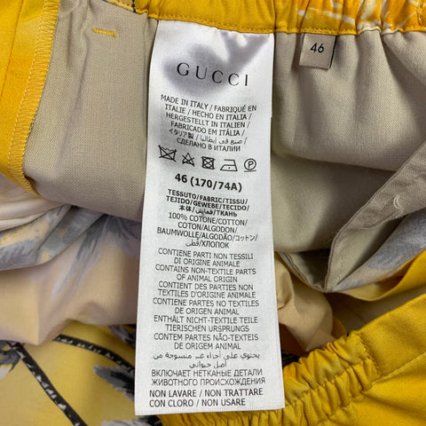 GUCCI Size 30 Yellow Multi Color Hawaiian Cotton Bermuda Shorts