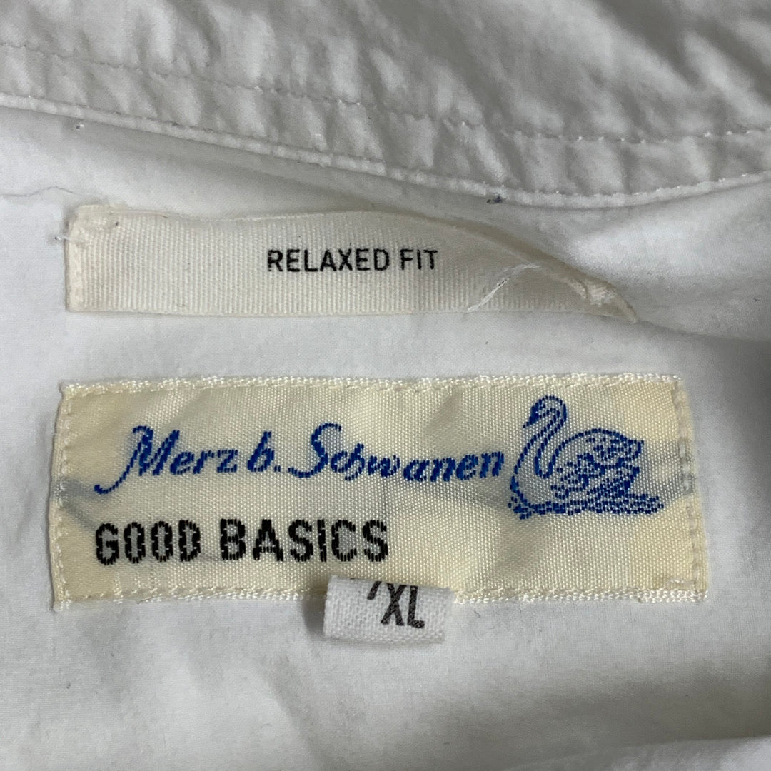 MERZ B. SCHWANEN Size XL White Cotton One Pocket Relaxed Fit Long Sleeve Shirt