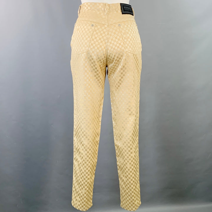 V2 by VERSACE Size 28 Beige Polyester Blend Checkered Jean Cut Casual Pants