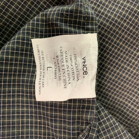 VINCE Camisa de manga larga con botones de algodón a cuadros blanco negro talla L