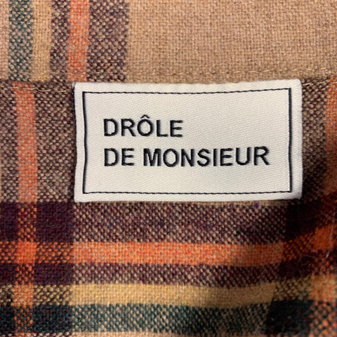 DRO'LE DE MONSIEUR Size L Camel Brown Orange Plaid Wool Blend Long Sleeve Shirt