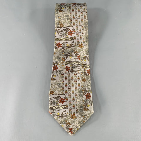 CHRISTIAN LACROIX Grey Olive Abstract Floral Silk Tie
