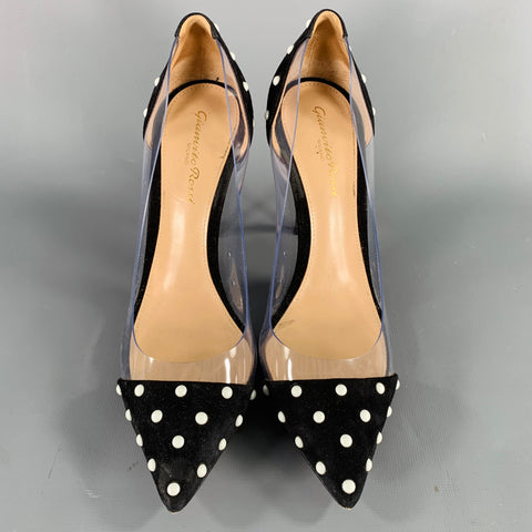 GIANVITO ROSSI Size 7 Black White Dots Stiletto Heels Pumps
