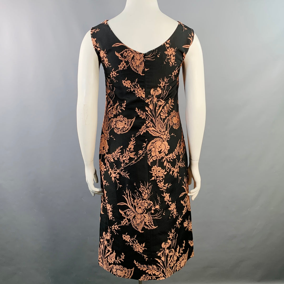 DRIES VAN NOTEN Size 10 Black Pink Polyester Blend Floral Jacquard Cocktail Dress
