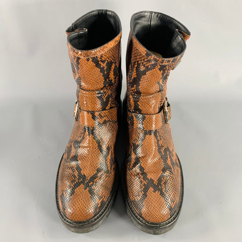 JIMMY CHOO Size 9 Brown Black Embossed Leather Pull On Boots