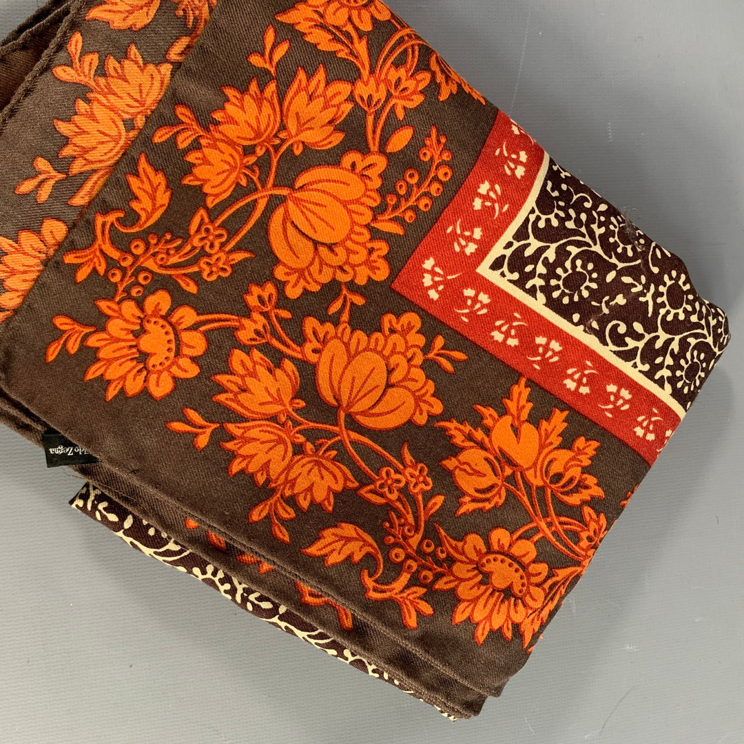 ERMENEGILDO ZEGNA Brown Orange Floral Wool Silk Scarf Shawl