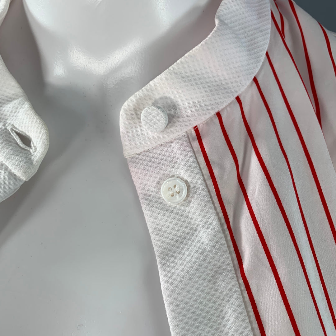 ALEXANDER MCQUEEN Size 2 Red White Cotton Stripe Collarless Asymmetrical A-Line Dress