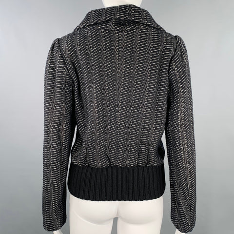 DRIES VAN NOTEN Size S Black White Wool Blend Stripe Zip Up Jacket