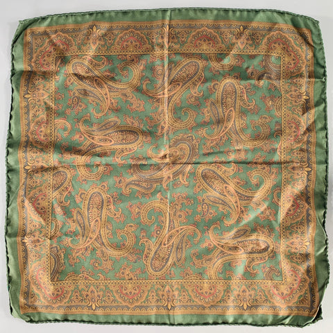 Pochette de costume vintage vert et marron motif cachemire