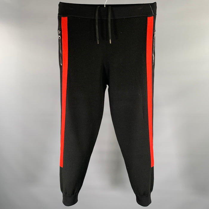 NEIL BARRETT Size L Black Red Color Block Wool Joggers Casual Pants