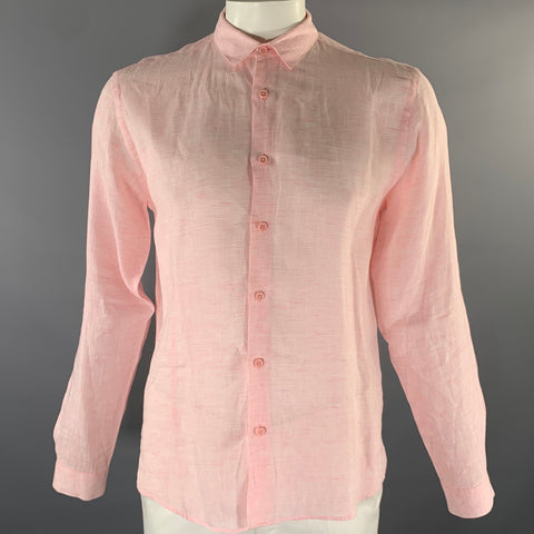 ORLEBAR BROWN Size L Pink Chambray Linen Pointed Collar Long Sleeve Shirt