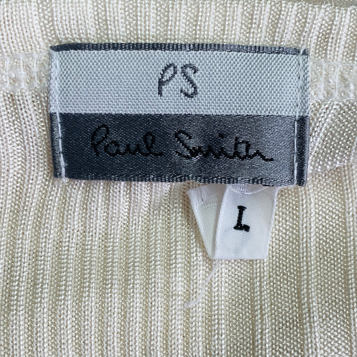 PS by PAUL SMITH Size L Cream Rib Knit Polyamide Crew Neck T-shirt