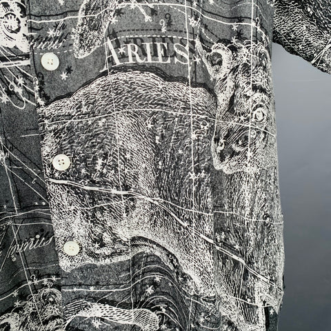SCHNAYDERMAN'S Size M Grey White Zodiac Print Viscose Silk Short Sleeve Shirt