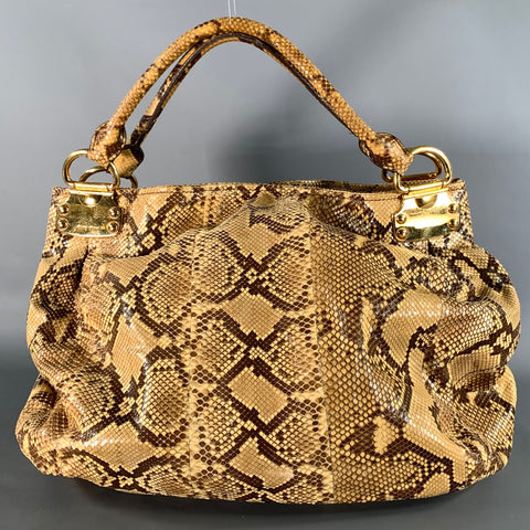 MIU MIU Tan Brown Snakeskin Snakeskin Leather Hobo Handbag